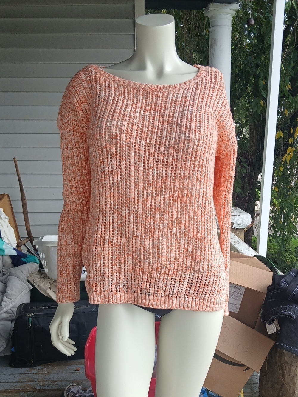 GUC Talbots Pink White Knit Sweater Long Sleeve Size Medium
